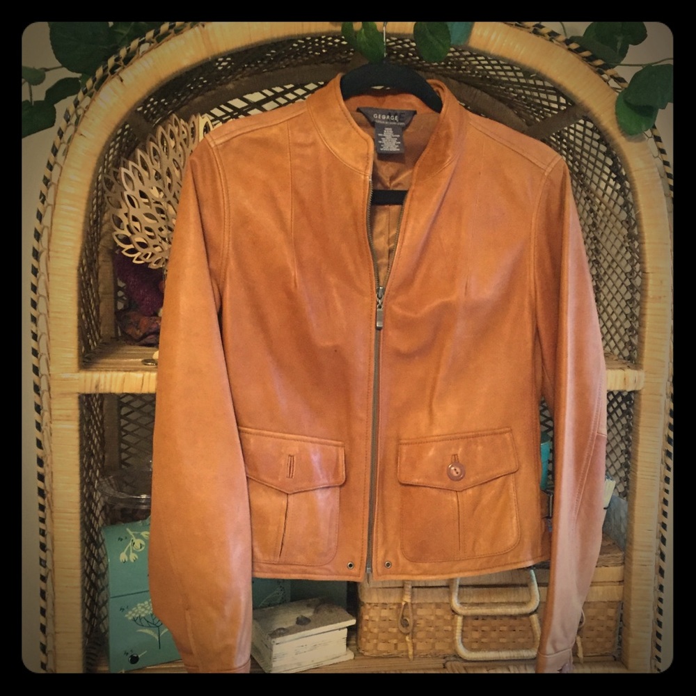 Beautiful cognac leather jacket buttery soft .